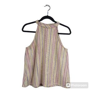 Anthropologie W5 Women's Halter Top Yellow Striped Cropped Style